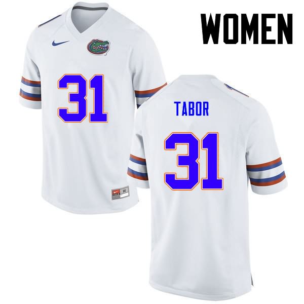 NCAA Florida Gators Teez Tabor Women's #31 Nike White Stitched Authentic College Football Jersey GET8764XR